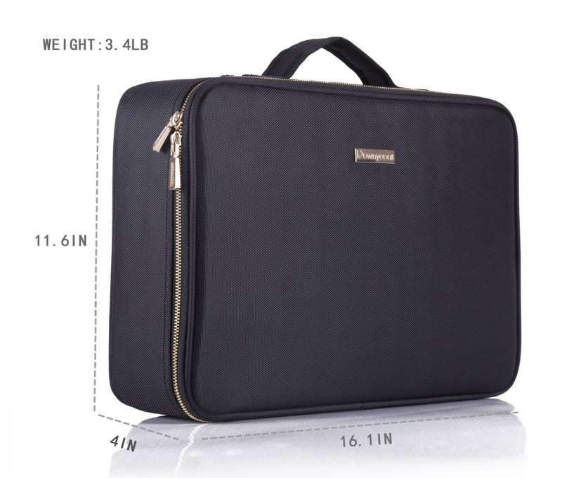 ROWNYEON Makeup Bag Cosmetic Makeup Train Case Artist Makeup Organizer Professional Portable Storage Bag for Women Girl Waterproof EVA Adjustable Dividers Large Black - Image 3